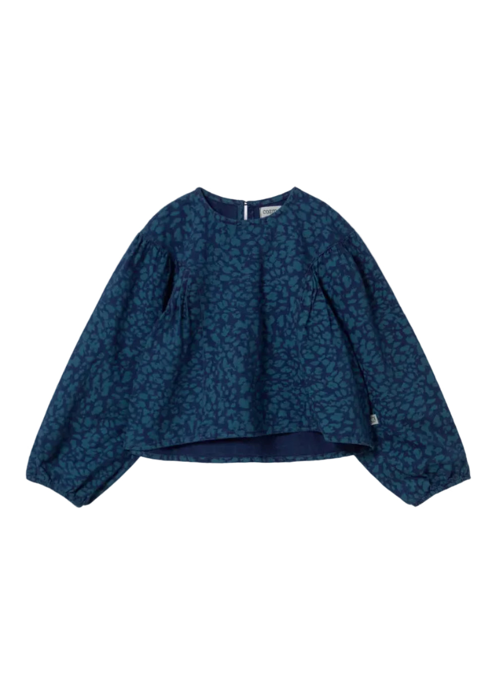 Blue patterned blouse on a white background