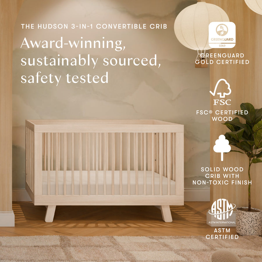 HUDSON 3-IN-1 CONVERTIBLE CRIB WITH TODDLER BED CONVERSION KIT - WASHED NATURAL