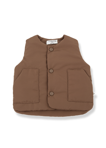 Brown children's vest with button details on a white background