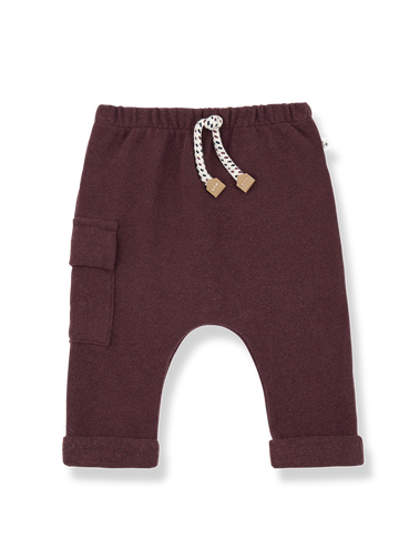 Maroon baby pants with a drawstring on a white background