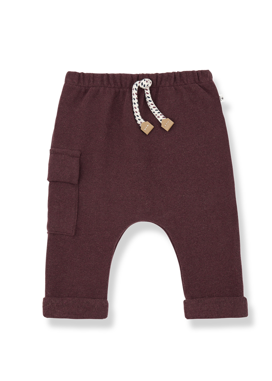 Maroon baby pants with a drawstring on a white background