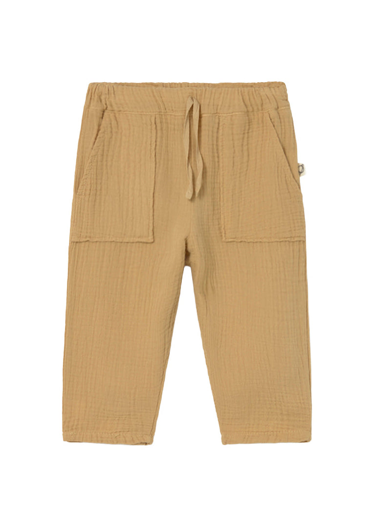 Beige pants with drawstring on a white background