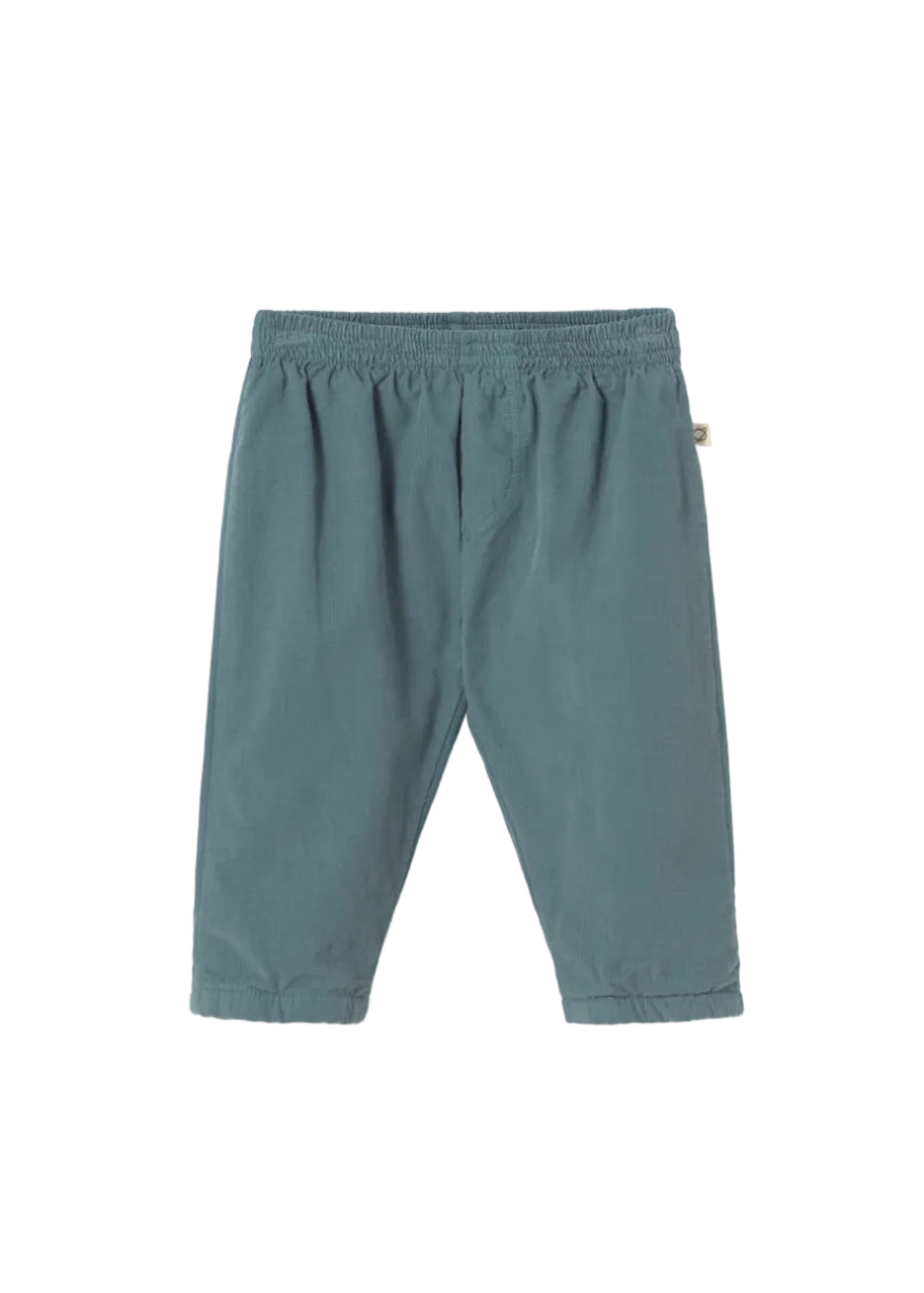 Blue baby pants on a light gray background
