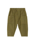 Striped pants with patch pockets on a white background
