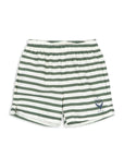 Green and white striped shorts on a white background