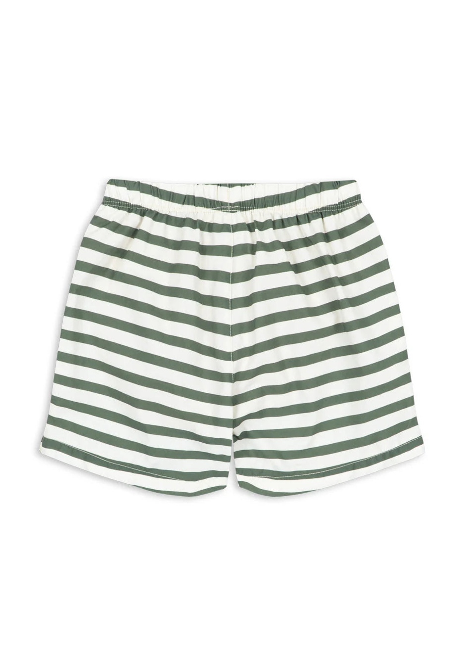 Green and white striped shorts on a white background