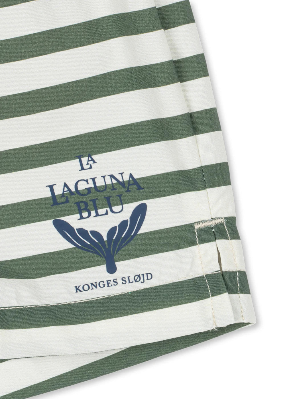 Green and white striped fabric with 'La Laguna Blu' logo