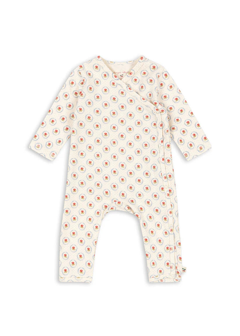Baby onesie with floral pattern on a white background