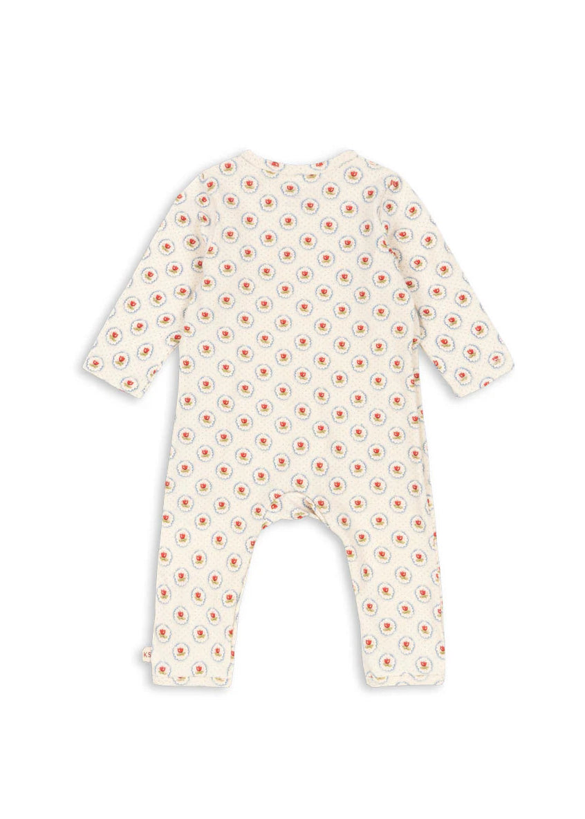 Baby onesie with a floral pattern on a white background