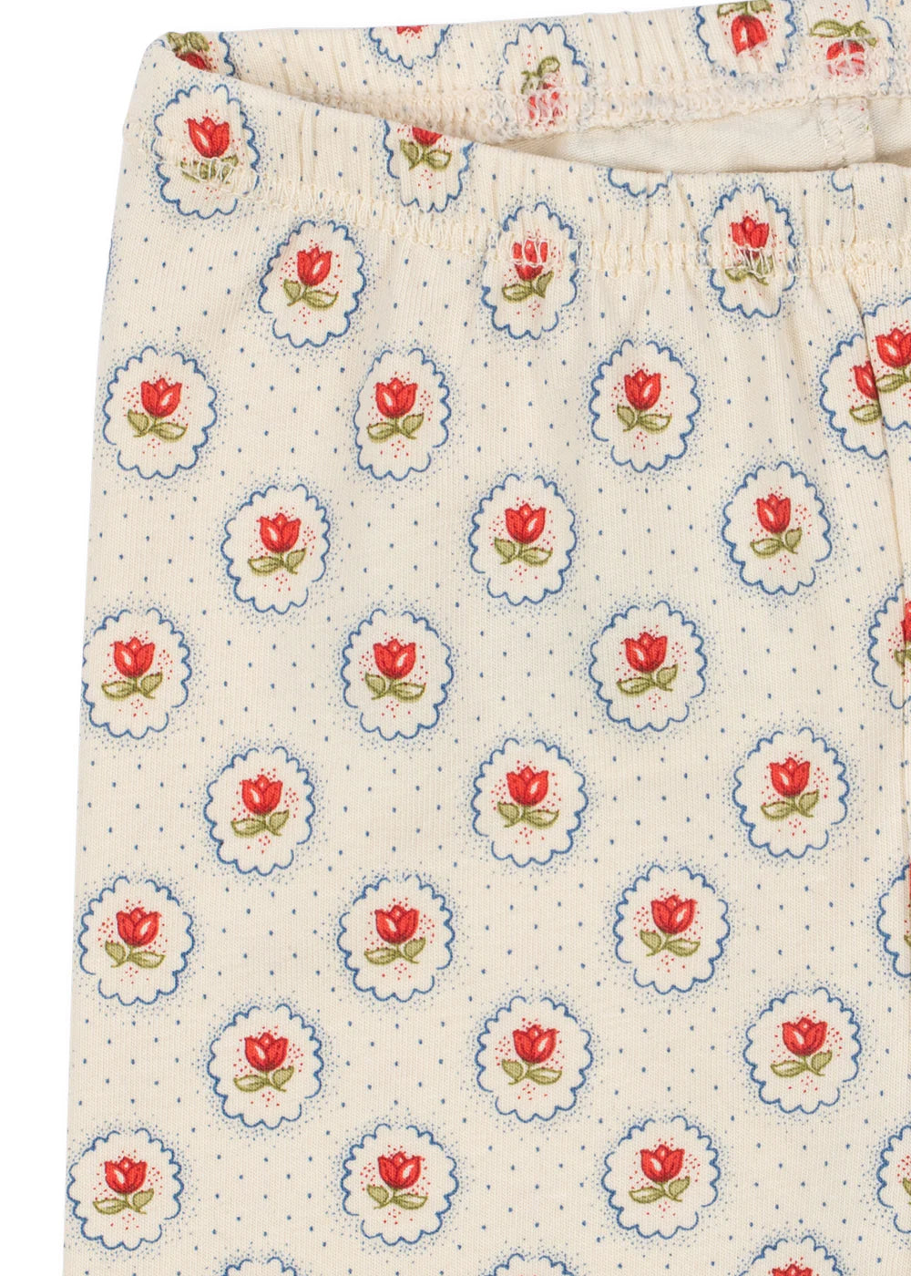 Fabric with red rose pattern on a white background