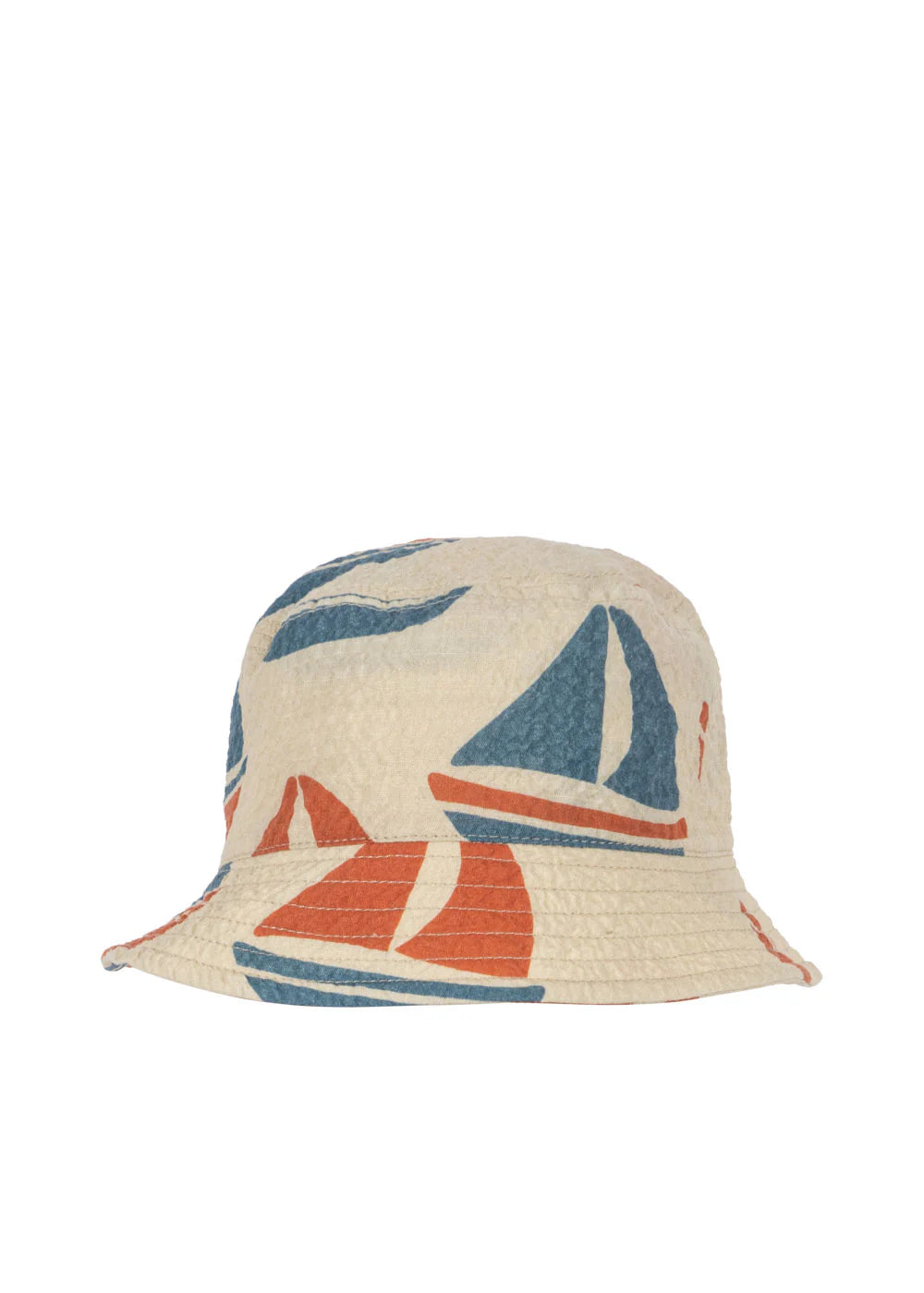 Bucket hat with sailboat design on a white background