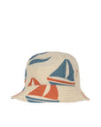 Bucket hat with sailboat design on a white background