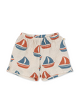 Shorts with sailboat pattern on a white background