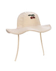 Beige sun hat with cherry design on a white background
