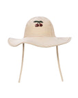 Beige straw hat with cherry design on a white background
