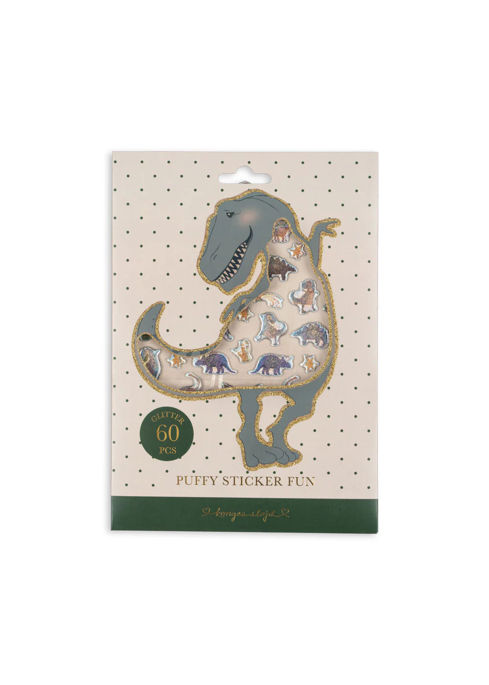 Puffy sticker set with dinosaur design on a beige background
