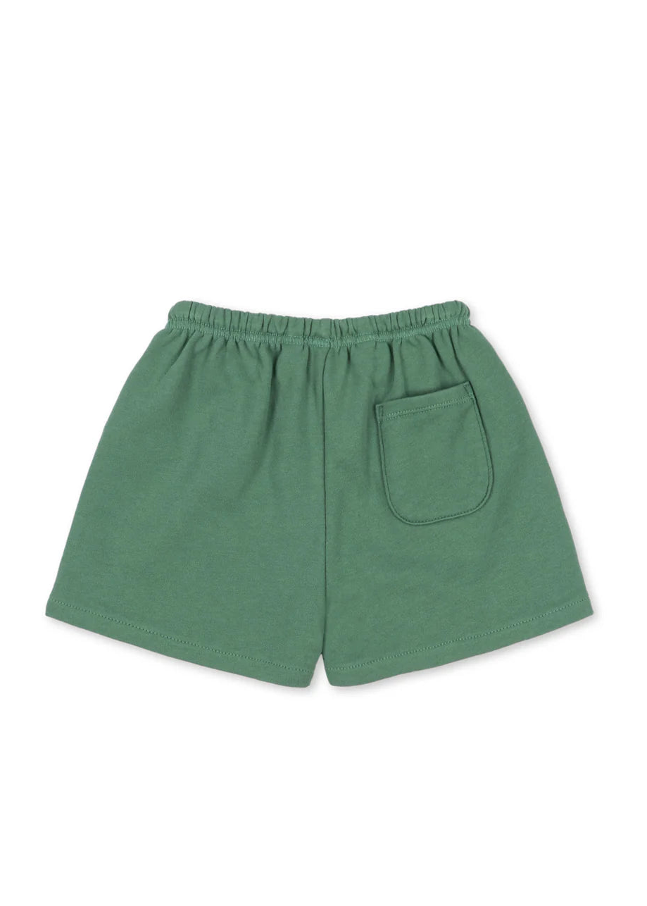 Green shorts with a pocket on a white background