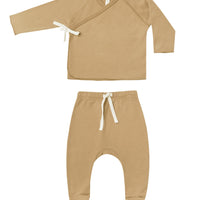 WRAP TOP + FOOTED PANT SET - HONEY