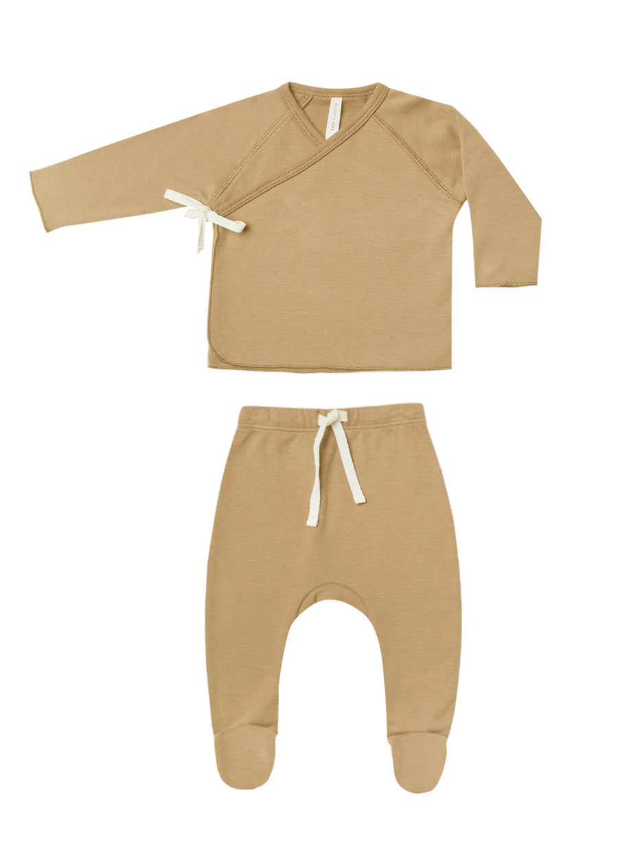 WRAP TOP + FOOTED PANT SET - HONEY