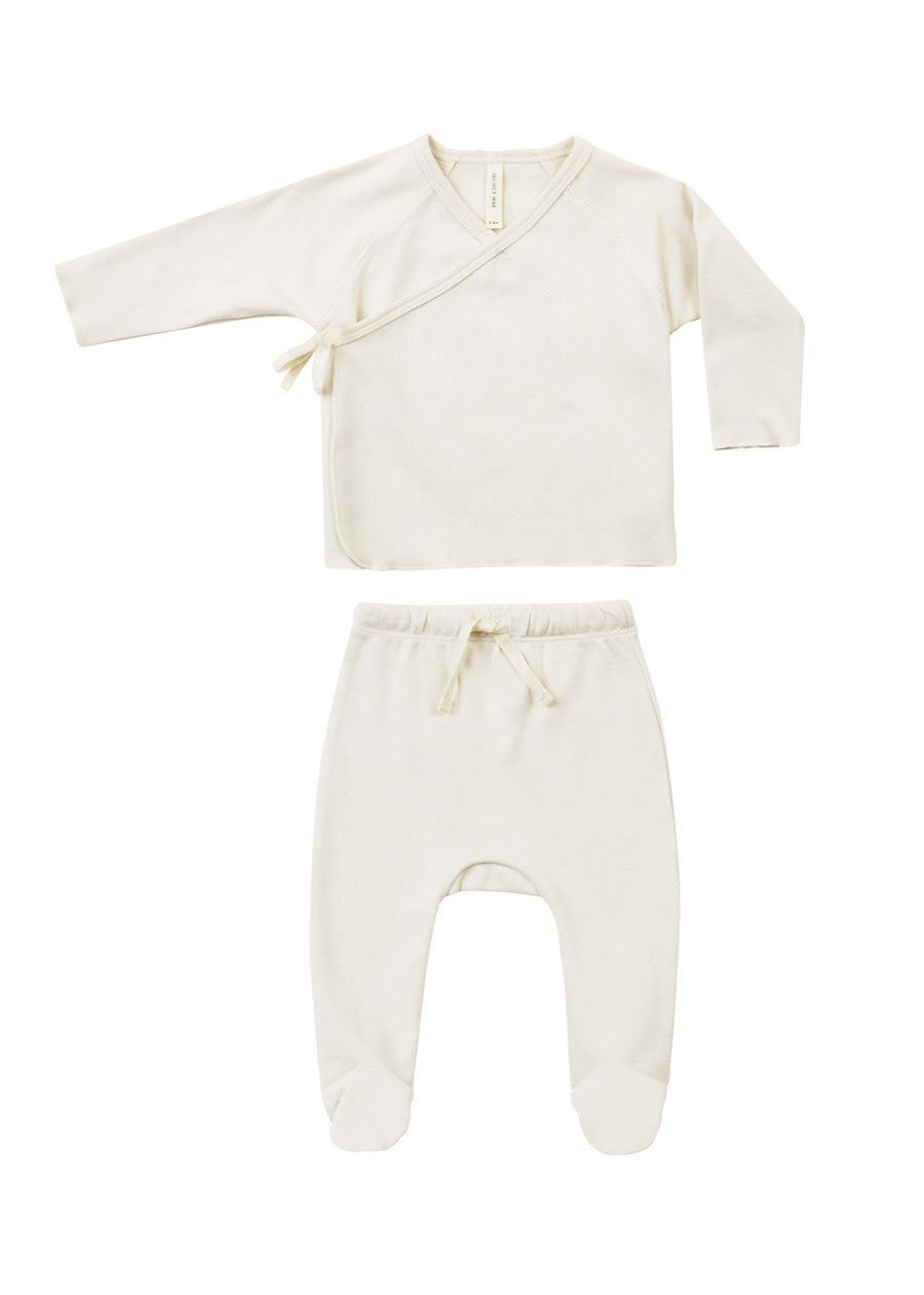 WRAP TOP + FOOTED PANT SET - IVORY