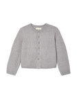 A light gray knit cardigan sweater with a button-up front, displayed flat against a solid white background.