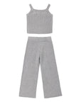 A two-piece children's outfit set featuring a gray ribbed knit tank top and matching wide-leg pants, displayed flat against a solid white background.