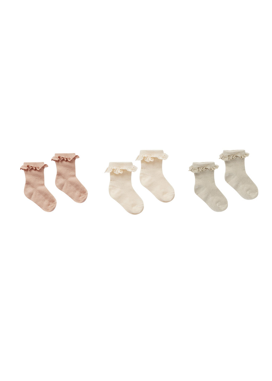 RUFFLE SOCKS - 3 PACK - DOVE/NATURAL/BLUSH