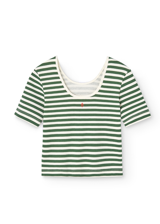 Green and white striped t-shirt on a white background