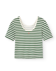 Green and white striped t-shirt on a white background