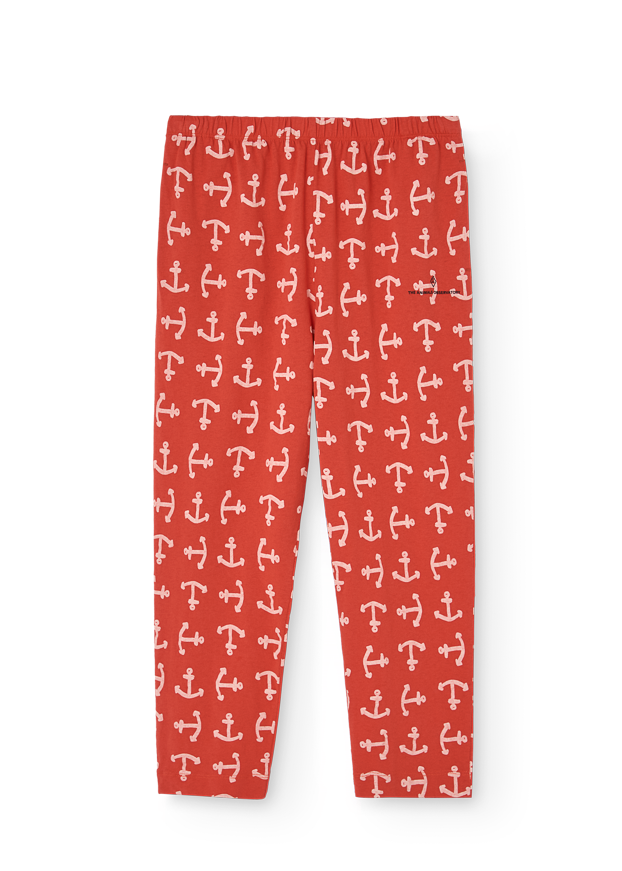 Red leggings with anchor pattern on a white background