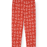 Red leggings with anchor pattern on a white background