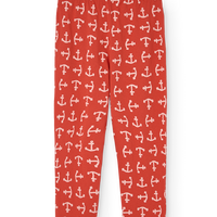 Red leggings with anchor pattern on a white background