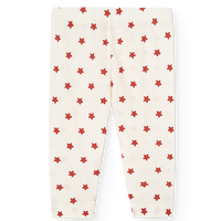 White pants with red star pattern on a white background