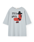 Gray t-shirt with a graphic design and text on a white background