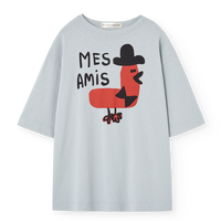 Gray t-shirt with a graphic design and text on a white background