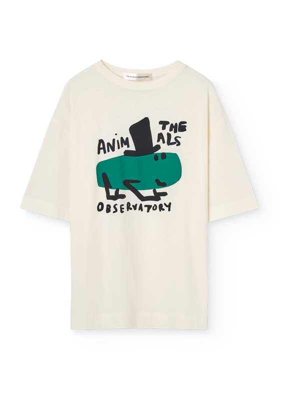 White t-shirt with graphic design and text on a white background