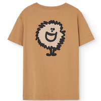 Brown t-shirt with a smiley hedgehog design on a white background