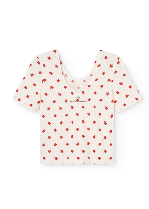 White blouse with red star pattern on a white background