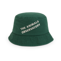 Green bucket hat with 'The Animals Observatory' text on a white background