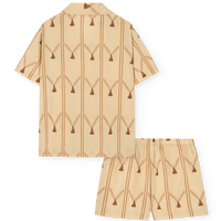 Beige shirt and shorts set with geometric pattern on a white background