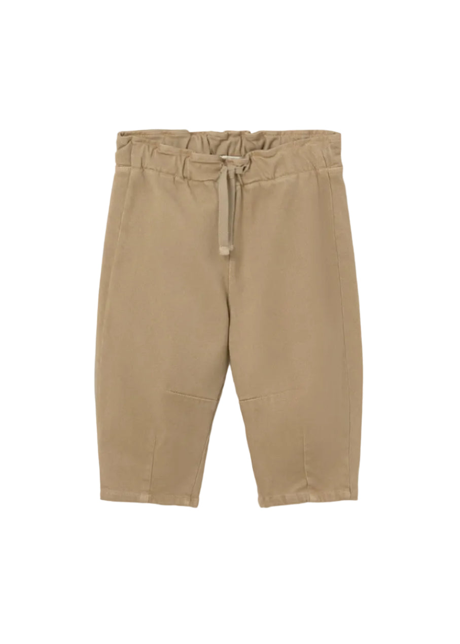 Beige pants with a tie waist on a white background
