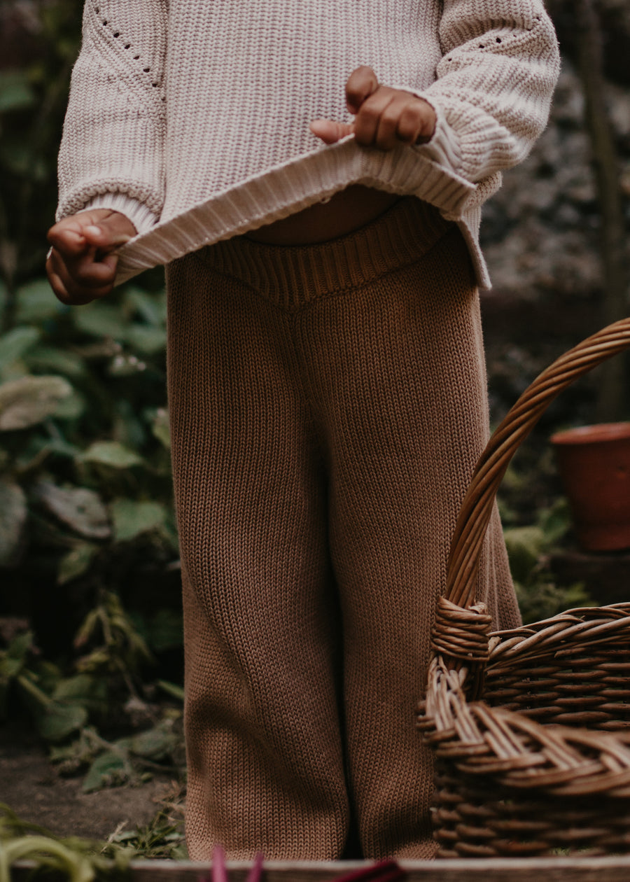 THE WIDE LEG KNIT TROUSER - CARAMEL