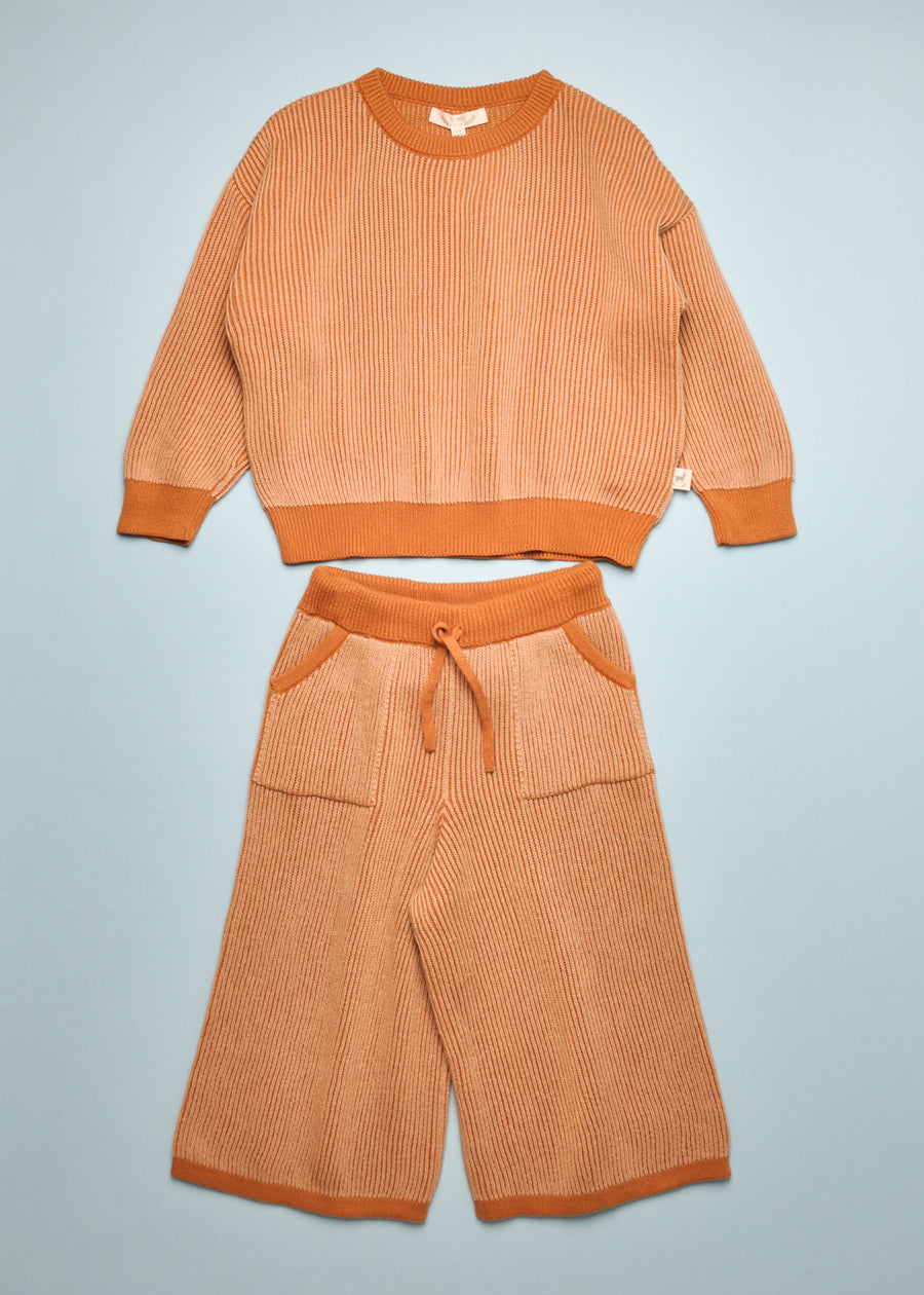 TWO TONE RIB KNIT SET - RUST