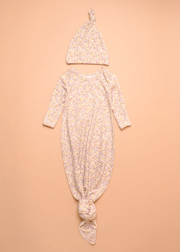 KNOTTED FLORAL GOWN + HAT SET