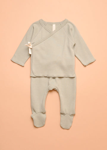 WRAP TOP + FOOTED PANT SET - SAGE
