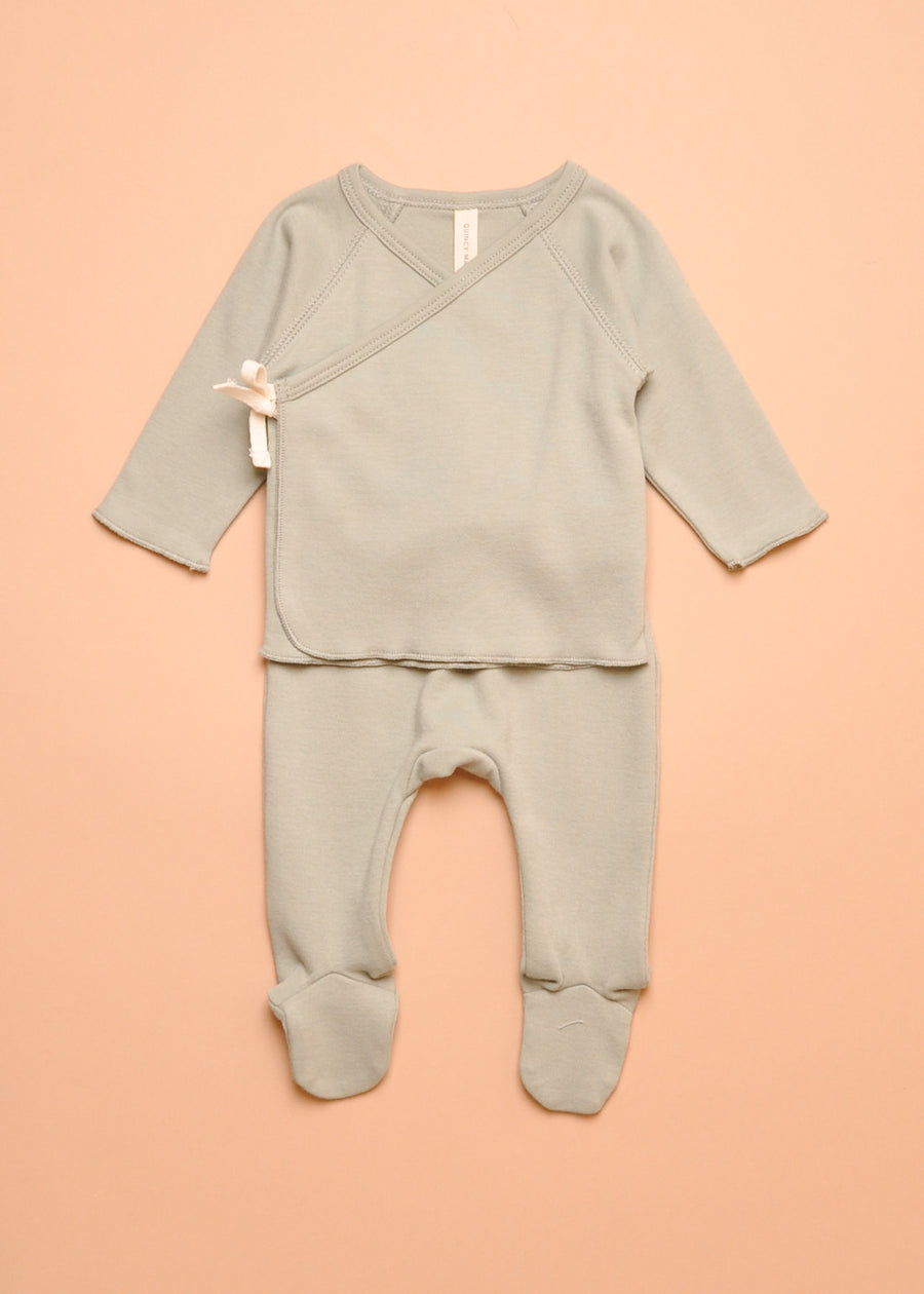 WRAP TOP + FOOTED PANT SET - SAGE