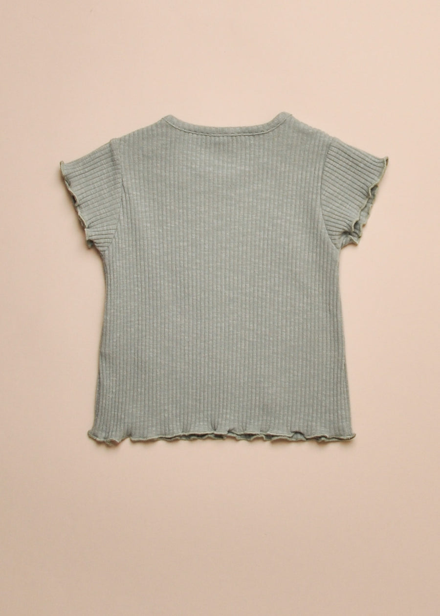 RIB LETTUCE TRIM TEE - SAGE