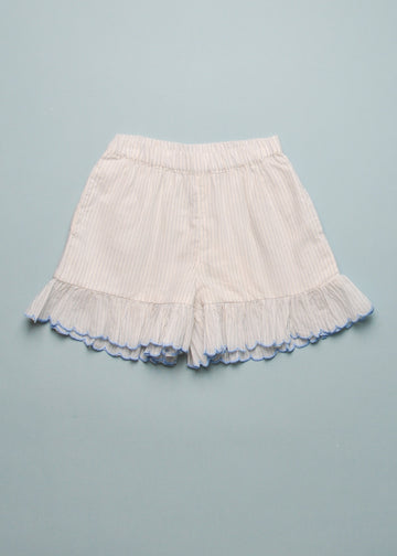 STRIPE RUFFLE TRIM SHORTS