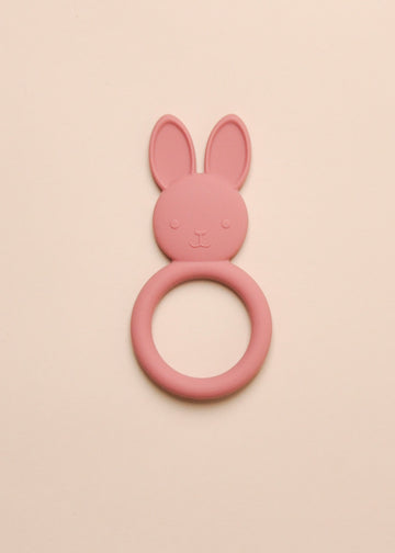 SILICONE BUNNY TEETHING RING - DUSTY ROSE