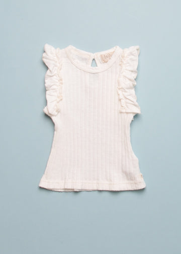 RIB RUFFLE BABY TANK - ECRU